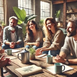 Teilnehmer in einer NLP Supervision, die in einer Gruppe sitzen, gemeinsam Fälle bearbeiten
